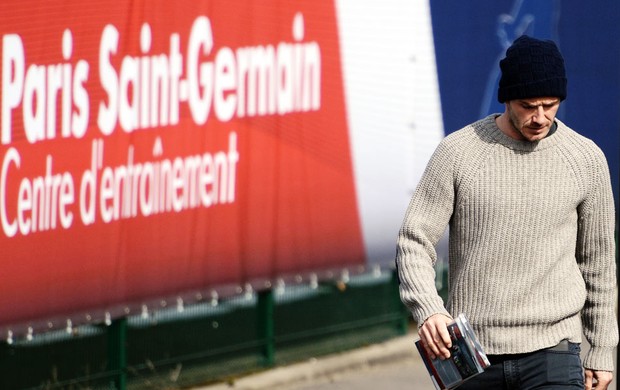 Beckham no treino do PSG (Foto: AFP)