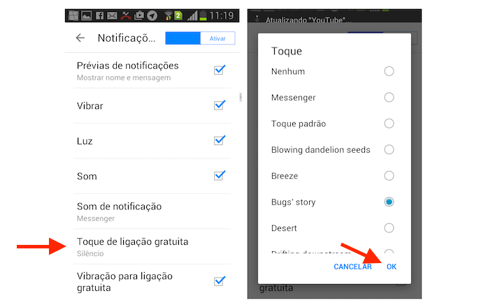 Personalizando o som de chamada grátis do Facebook Messenger para Android (Foto: Reprodução/Marvin Costa)