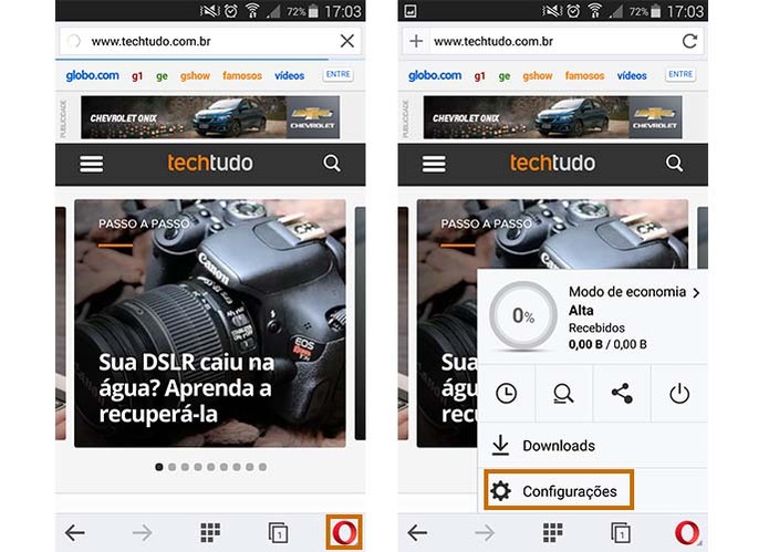 Acesse as configurações do Opera Mini no Android (Foto: Reprodução/Barbara Mannara)