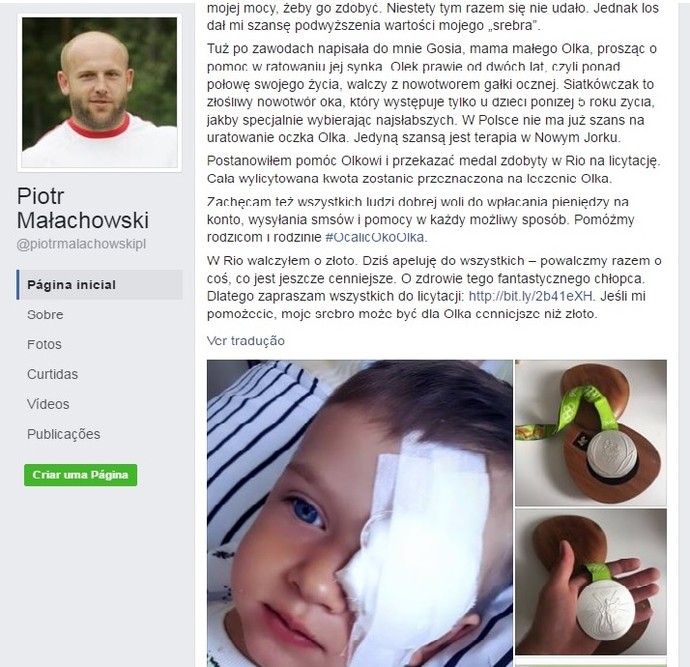 Piotr Malachowsk postagem de leilão da medalha (Foto: Reprodução)
