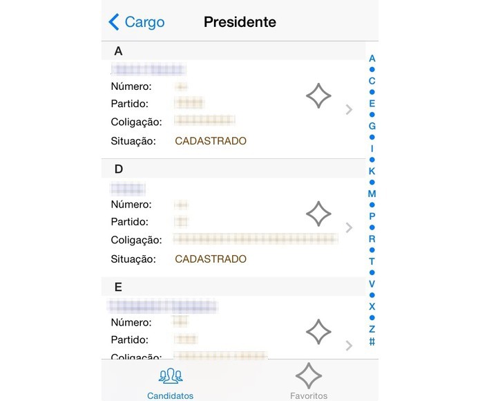 Para visualizar mais informações de cada candidato, clique sobre suas informações gerais neste menu  (Foto: Reprodução/Paulo Finotti)