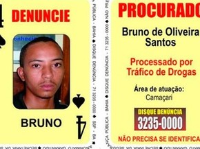 Bruno de Oliveira Santos, o 'Quatro de Espadas' do Baralho do Crime é suspeito de matar jovens em Camaçari (Foto: Divulgação/SSP)