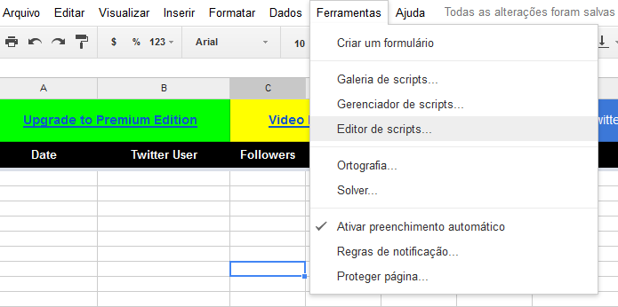 Acessando o editor de script no Google Drive (Foto: Reprodução/Edivaldo Brito)