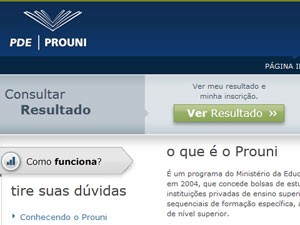 Acesso ao resultado está na página inicial do site do Prouni (Foto: Reprodução)