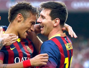Neymar e Messi comemoração Barcelona jogo Real Madrid (Foto: Reuters)