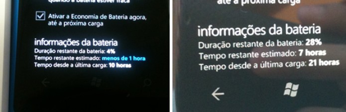 Bateria do Lumia 800 antes e depois do update (Foto: Allan Melo/TechTudo) Bateria do Lumia 800 antes e depois do update (Foto: Allan Melo/TechTudo)