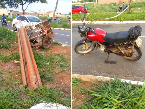 Homem bateu contra guard-rail carregado em carrinho de reciclagem, em Goiânia, Goiás (Foto: Divulgação/Polícia Civil)