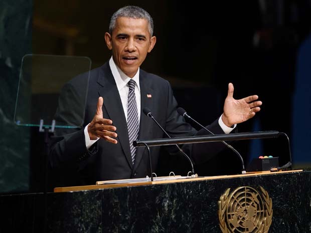 Barack Obama discursa neste domingo (27) na Cúpula sobre Desenvolvimento Sustentável na sede da ONU, em Nova York (Foto: DON EMMERT / AFP)