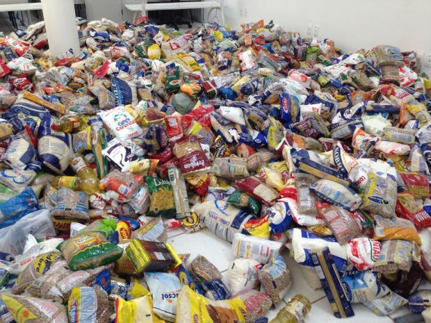 Mais de quatro toneladas de alimentos foram arrecadadas na Campanha Bem Legal (Foto: Mayara Corrêa/G1)