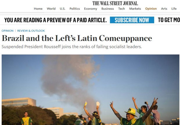 Editorial do jornal Wall Street Journal sobre o afastamento de Dilma Rousseff (Foto: Reprodução/Wall Street Journal)