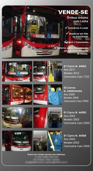 Anúncio informa a venda de ônibus do Consórcio 4 Leste, da linha 374T-10 (Foto: Reprodução)