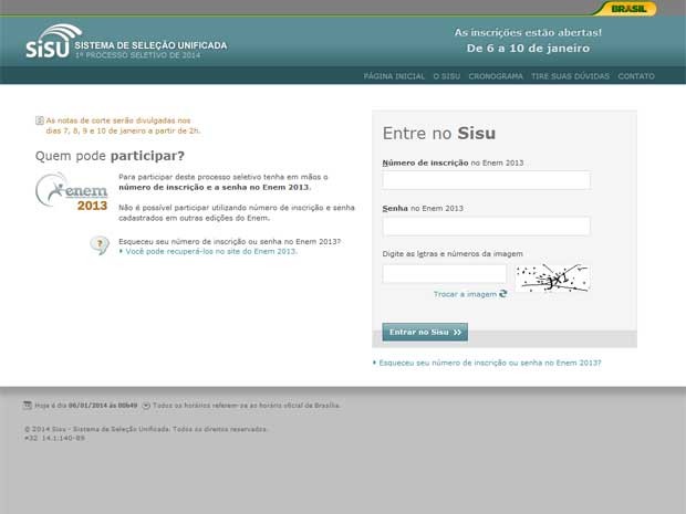MEC abriu inscrições no início da madrugada desta segunda-feira (6). (Foto: Reprodução / Sisu)
