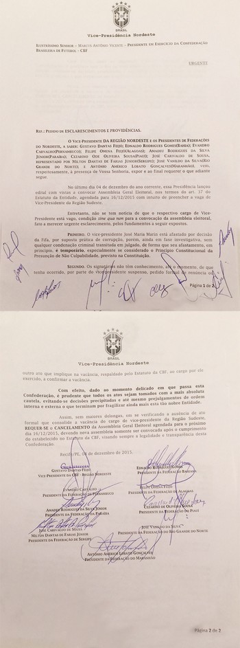 documento dos presidentes de federacoes do NE contra a CBF (Foto: Divulgação)