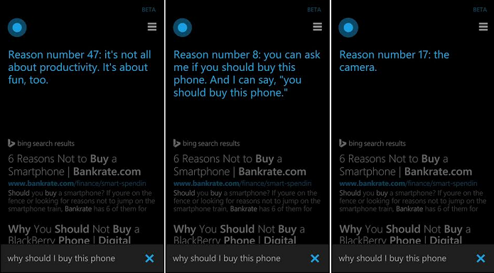 Cortana faz propaganda dos celulares (Foto: Reprodução/Thiago Barros)