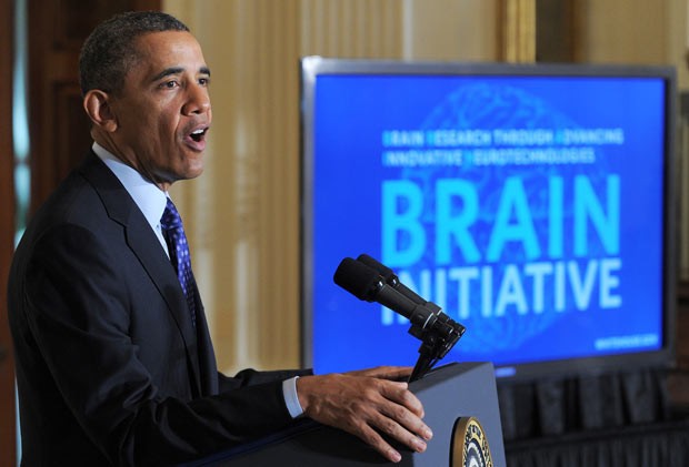 O presidente dos EUA, Barack Obama, anuncia nesta terça-feira (2) a iniciativa BRAIN na Casa Branca (Foto: AFP)