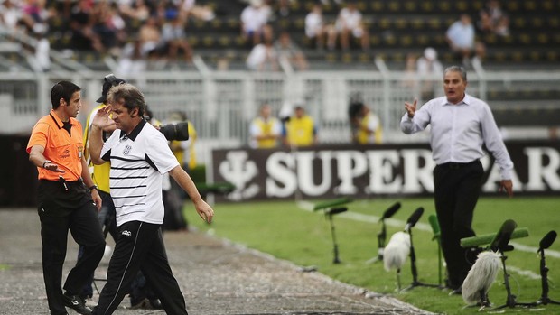 Gilson Kleina e Tite discutem durante jogo entre Ponte e Corinthians, no Majestoso (Foto: Marcos Ribolli/ GLOBOESPORTE.COM)