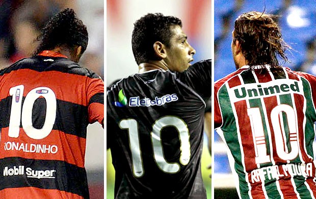 montagem camisa 10 Ronaldinho Diego Souza Rafael Moura (Foto: Editoria de Arte / Globoesporte.com)