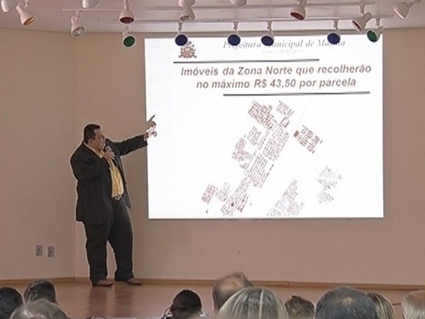 Secret&aacute;rio da Fazenda explicou mudan&ccedil;as para poucos interessados (Foto: Reprodu&ccedil;&atilde;o TV Tem)