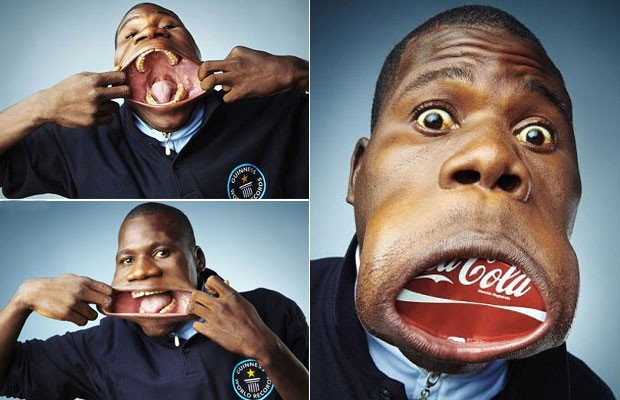 Francisco Domingo Joaquim consegue encaixar, inclusive, uma lata de refrigerante na boca (Foto: Divulgação/Guinness World Records)