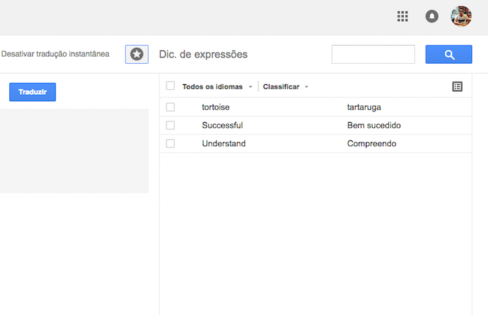 Histórico de palavras traduzidas do Google Tradutor (Foto: Reprodução/Marvin Costa)