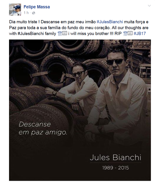 Felipe Massa faz homenagem a Jules Bianchi (Foto: Reprodução)