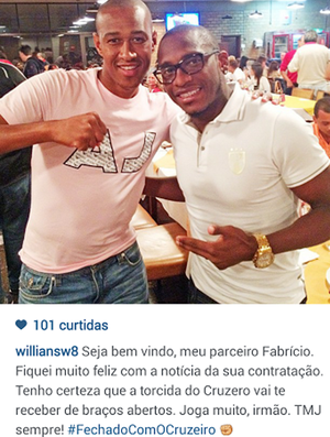 Willians comemora vinda de Fabrício para o Cruzeiro (Foto: Reprodução/Instagram)