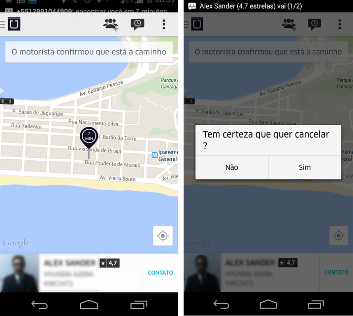 Solicitação de carona/ táxi no Uber (Foto: Reprodução/ Marcela Vaz)