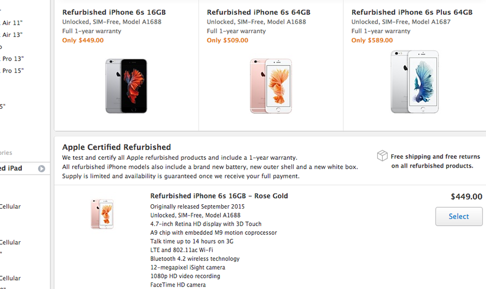 Site da Apple americana tem ofertas de iPhones recondicionados (Foto: Reprodução / Apple)