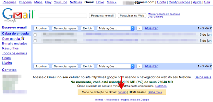 Usando a versão HTML do Gmail (Foto: Reprodução/Helito Bijora)
