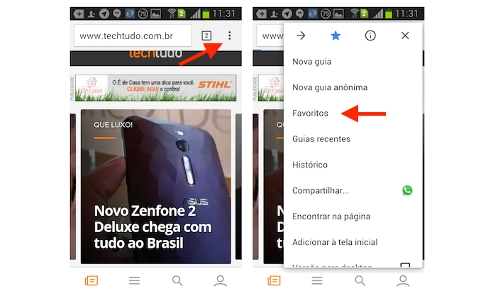 Acessando a página de favoritos do Chrome no Android (Foto: Reprodução/Marvin Costa)