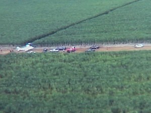 Avião foi abordado em um canavial na zona rural de Indianópolis, MG (Foto: reprodução/TV Integração)