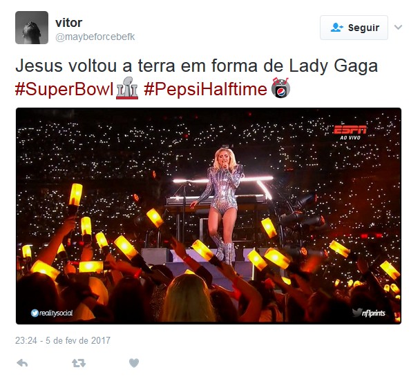 Performance de Lady Gaga e SuperBowl repercutem na web (Foto: Reprodução/Twitter)
