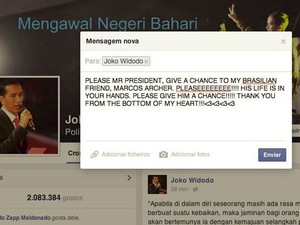 Mensagem enviada por amiga de Marco Archer para página oficial do presidente da Indonésia pede uma segunda chance para o brasileiro condenado à morte (Foto: Reprodução/Facebook)