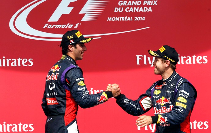 Daniel Ricciardo e Vettel pódio GP do Canadá (Foto: EFE)