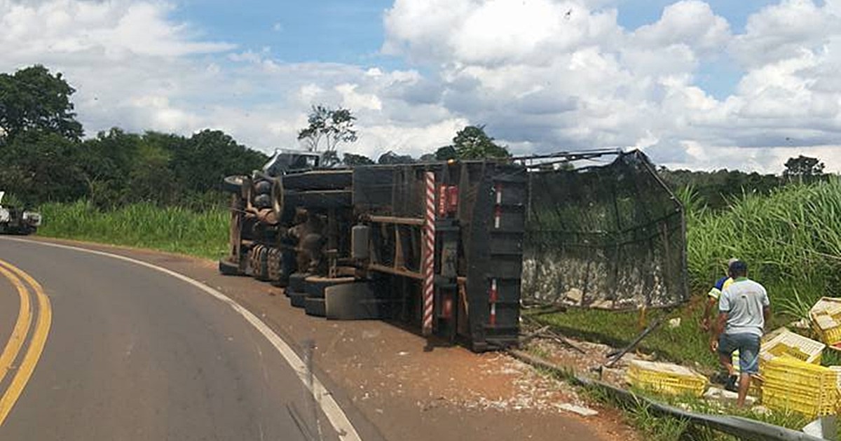 Caminhão carregado com frangos tomba na SP-157 - Globo.com