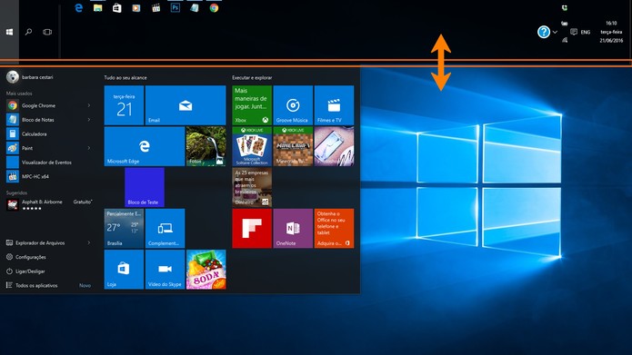 Redimensione a barra de tarefas no Windows 10 (Foto: Reprodução/Barbara Mannara)