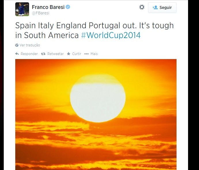 Franco Baresi reclama do calor no Brasil