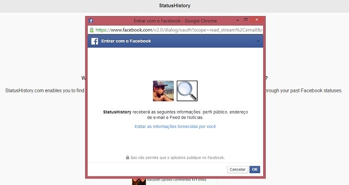 Autorize o site a usar os dados do seu perfil (Foto: Reprodução/Thiago Barros)
