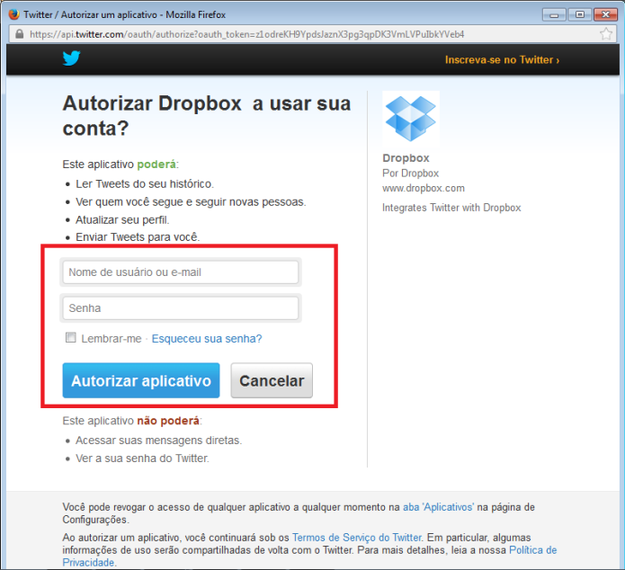 Permitir que o Dropbox acesse a sua conta no Twitter (Foto: Reprodução/Lívia Dâmaso)
