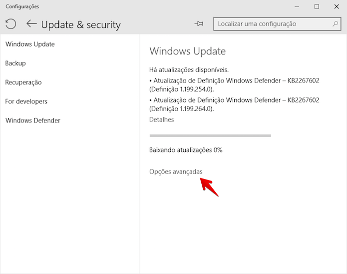 Acesse as configurações do Windows Update (Foto: Reprodução/Helito Bijora)