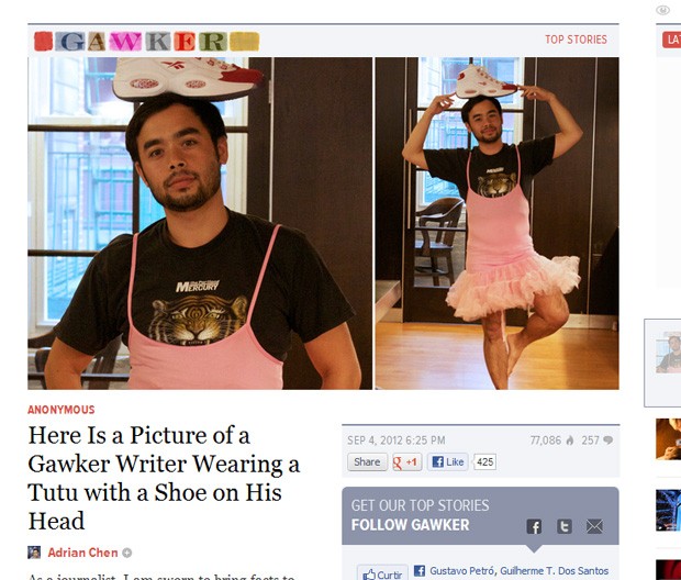 Depois de pedido de hackers, jornalista tira foto com roupa de balé -- kkkkk Chentutu