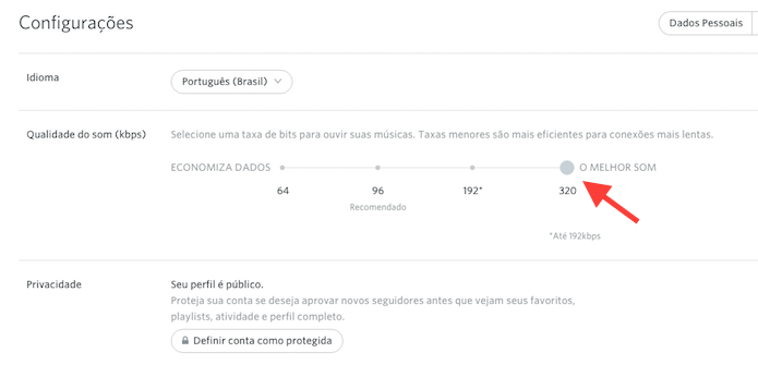 Ativando a opção melhor som do Rdio pela Web (Foto: Reprodução/Marvin Costa)