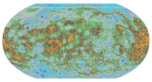 Mapa topográfico de Mercúrio divulgado pela NASA (Foto: Divulgação/NASA)