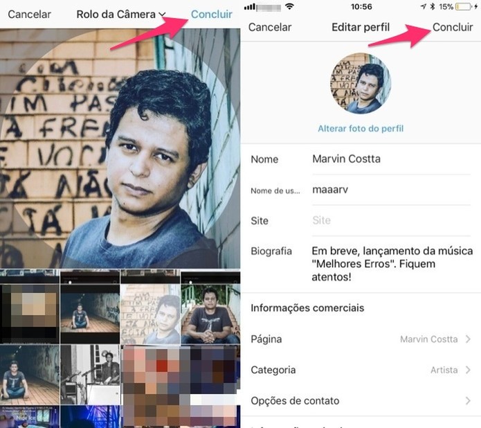 Ação para atualizar a foto de perfil do Instagram (Foto: Marvin Costa) Ação para atualizar a foto de perfil do Instagram (Foto: Marvin Costa)