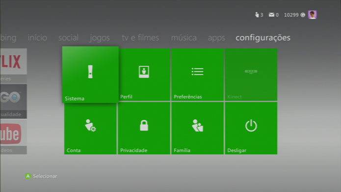 Configurações de Sistemas do Xbox 360 (Foto: Reprodução/Silas Tailer).