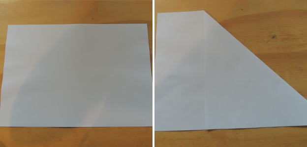 Use uma folha A4 para fazer o origami e dobre em forma de triângulo (Foto: Montagem sobre fotos/ Luiza Carneiro/G1)