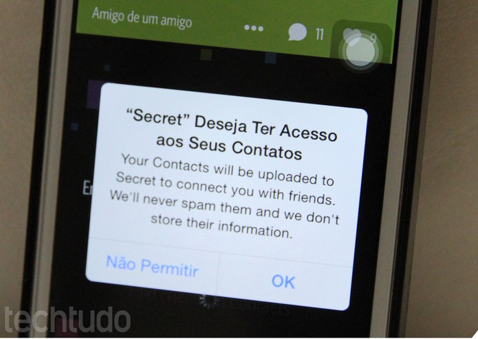 É possível atualizar a lista de contatos do Secret a partir da agenda do celular  (Foto: Carol Danelli/TechTudo)
