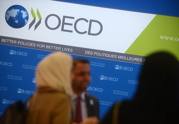 Logo da Organização para a Cooperação e Desenvolvimento Econômico (OCDE)  (Foto: Antoine Antoniol/Getty Images)