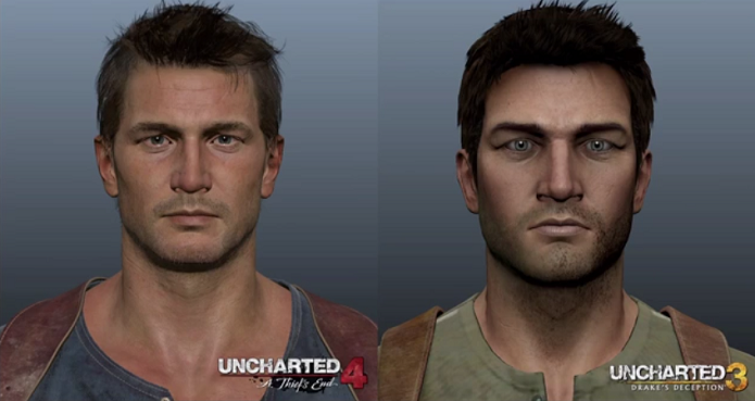 Naughty Dog divulgou uma imagem comparando o visual de Nathan Drake em Uncharted 4 e Uncharted 3 (Foto: Reprodução/YouTube)