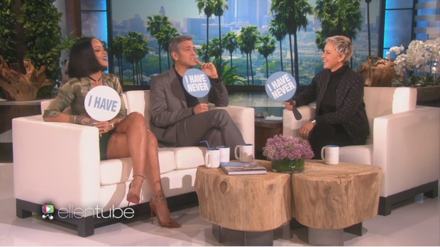 Rihanna e George Cloney no programa da Ellen DeGeneres (Foto: Reprodução/ You Tube)